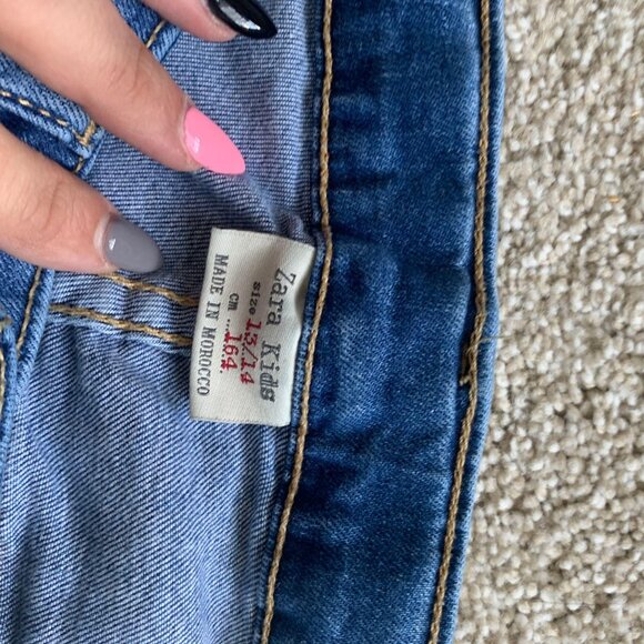 Zara Kids Authentic Denim Jeans W/ Zipper Pocket & Red Stitching Size 13/14 Blue - Picture 6 of 11